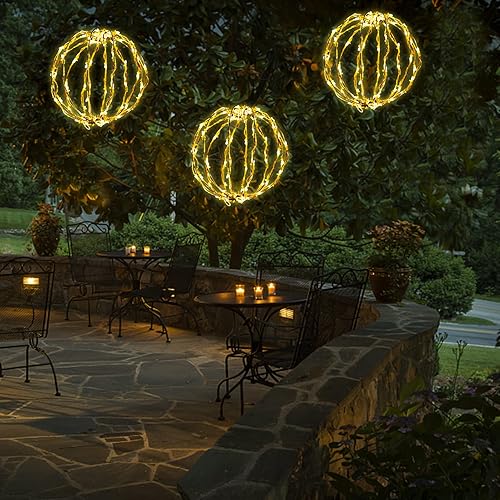 Miniatura 9 de aonear Set of 3 Christmas LED Light Balls, Hanging Tree Globe Light Fold Flat Metal Frame Ball Light Christmas Indoor and Outdoor Decoration