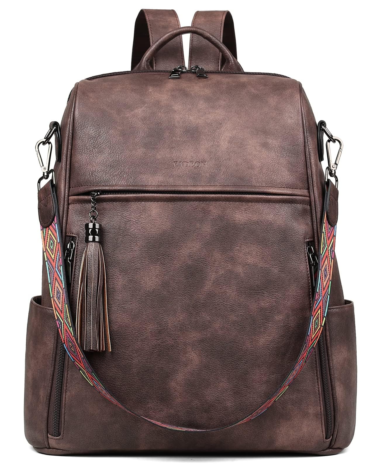 FADEON Leather Laptop Backpack for Women Designer 15.6 inch PU Laptop Bag, Ladies Travel Computer Work Backpack Coffee Brown
