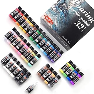 Acrylic Pouring Paint of 36 Bottles (2 oz/60ml),32 Assorted Colors Set to Pre-Mixed High Flow Acrylic Paint Pouring Supplies for Canvas Glass Paper Wood Tile and Stones, Complete Paint Pouring Kit