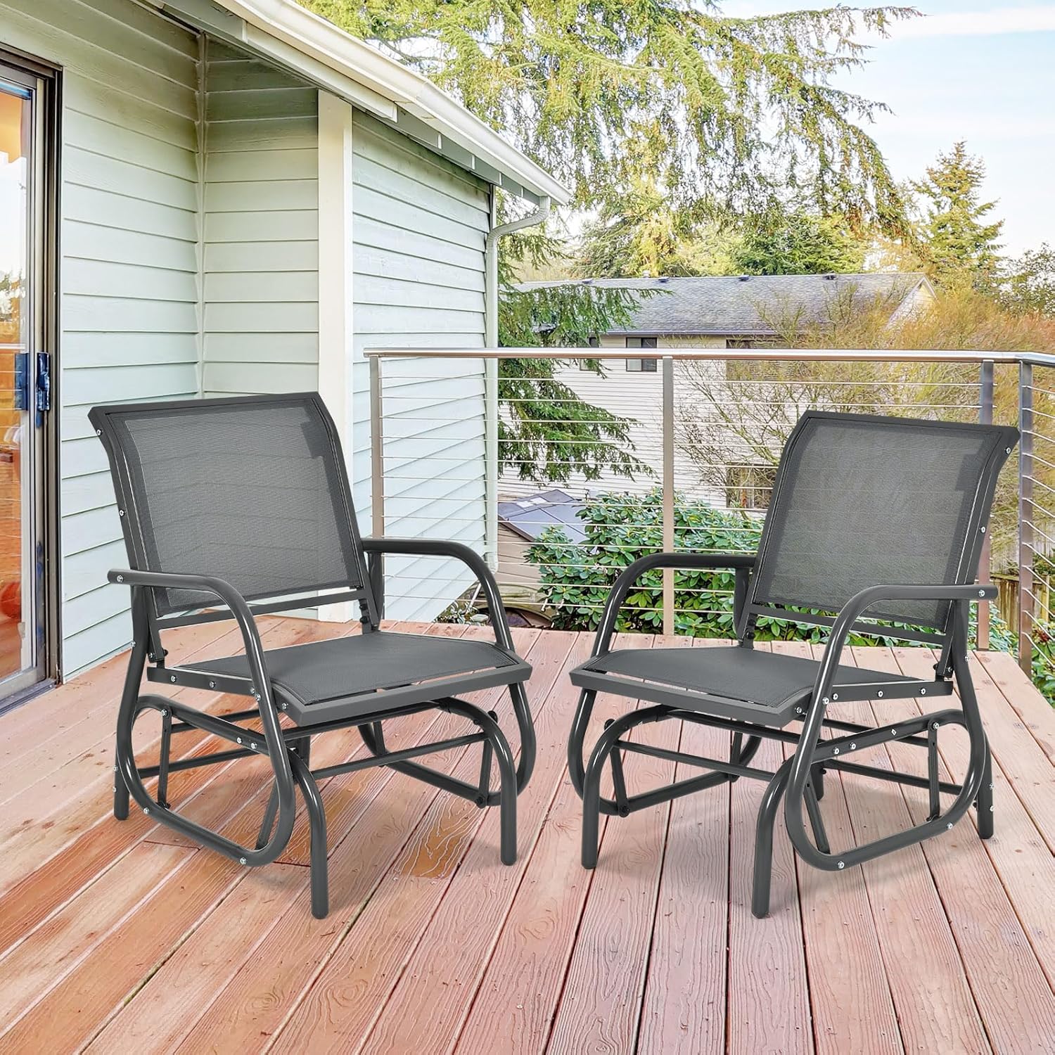 HAPPYGRILL Swing Glider Chair Outdoor Rocking Chair with Study Metal Frame, Patio Glider Chair for Garden Porch Backyard Poolside Lawn