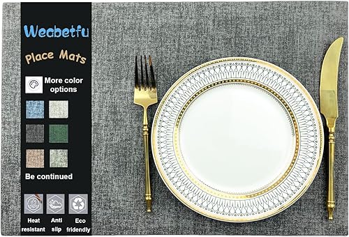 Weabetfu Juego de 6 manteles individuales de piel sintética resistentes al calor, impermeables, lavables, lavables, antideslizantes, para interiores