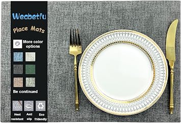 Weabetfu Faux Leather Heat Resistant Placemats Set of 6 Waterproof Wipeable PU Table Mats for Dining Table Washable Anti-Slip Place Mats for Indoor&Outdoor,Easy to Clean-Dark Grey