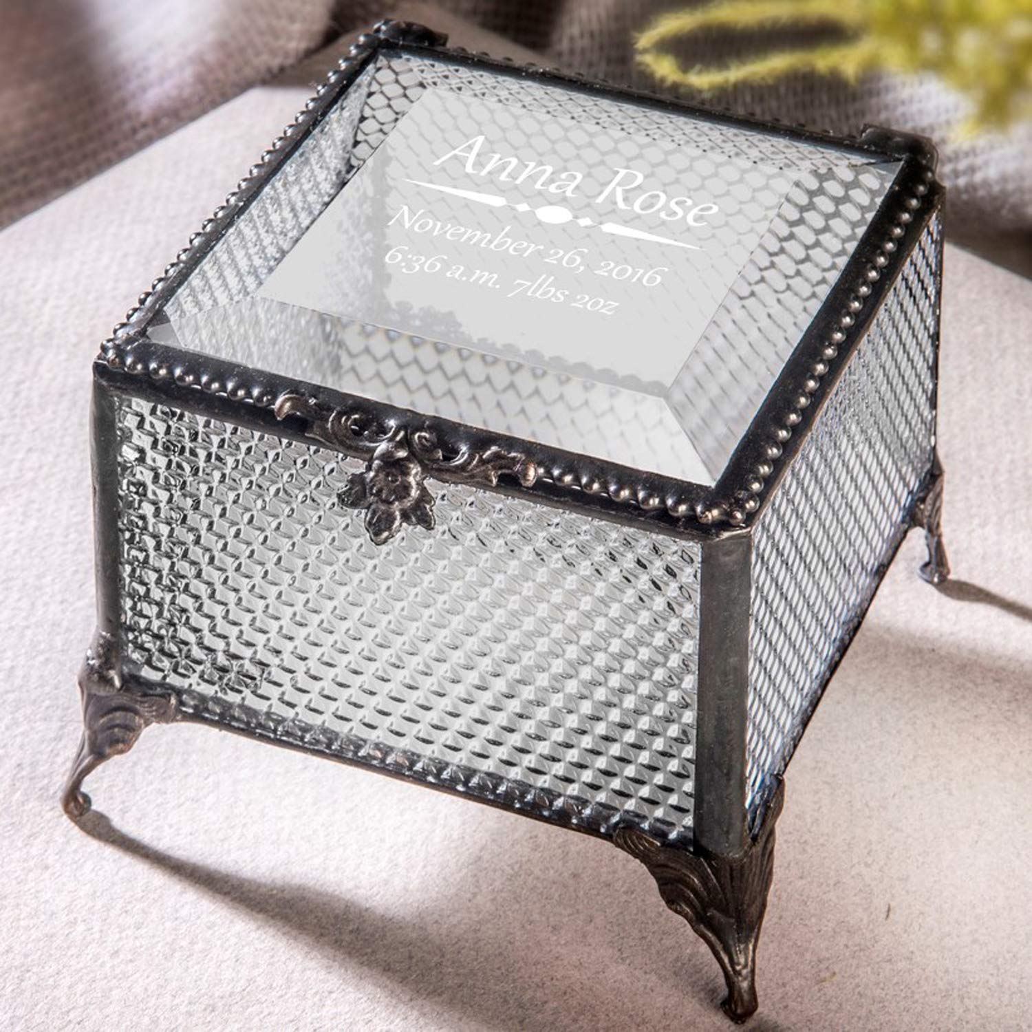 J Devlin Box 825 EB242 Personalized Baby Keepsake Box Engraved Glass Box for New Baby Gift