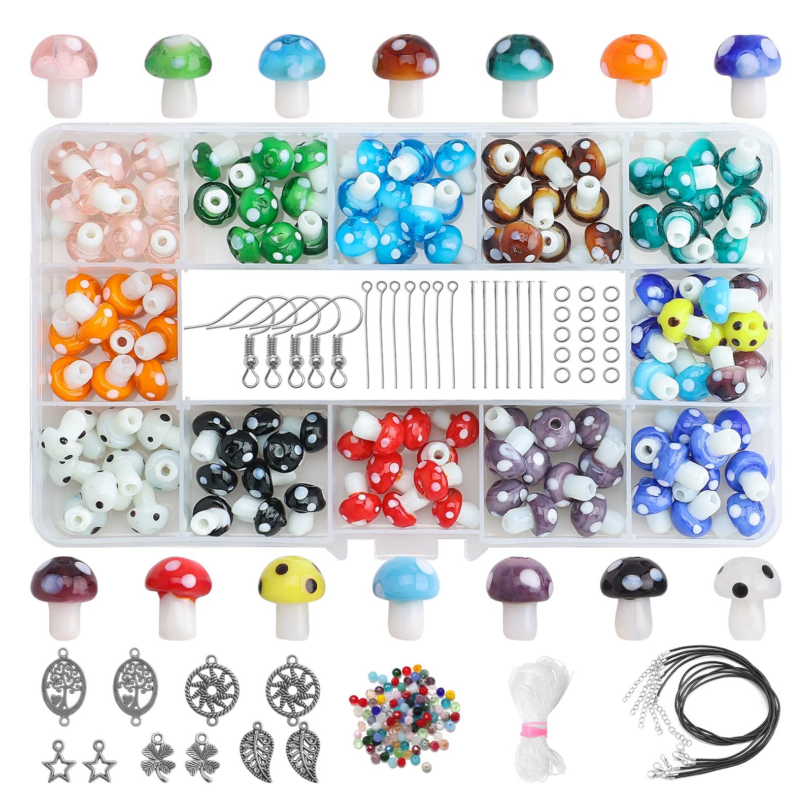 Cuentas de seta hechas a mano con hilo elástico, colores mezclados, cuentas sueltas de hongos, collares y pulseras para hacer joyas, pulseras y collares