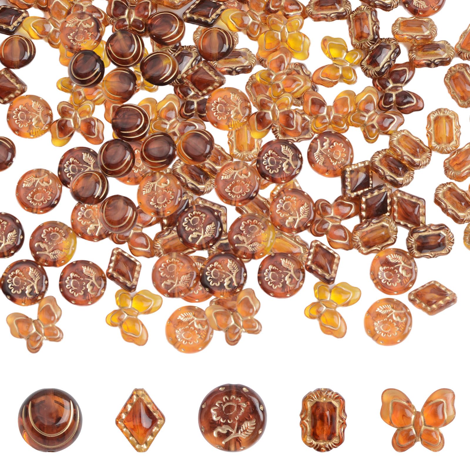HICOHAND Acrylic Beads Kit, 85 PCS Amber Butterfly Beads for DIY Making Mixed Shaped Beads for Bracelet Jewelry Making