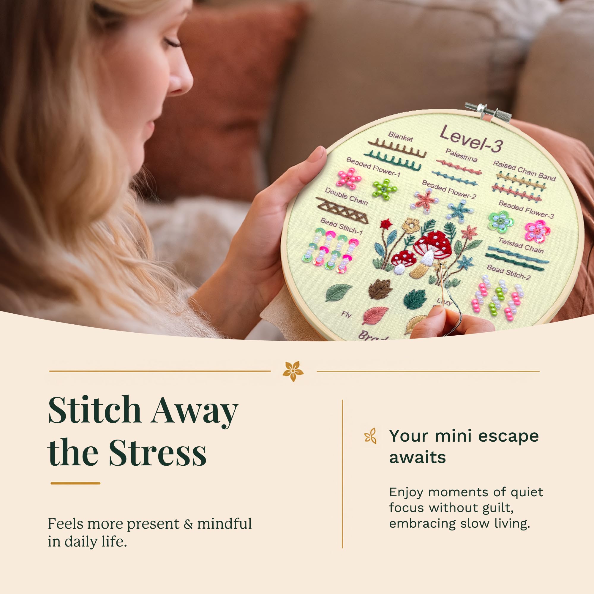 Beginner Embroidery Kit - Easy & Fun! -6 Beginner Embroidery Kit - Easy & Fun! -6