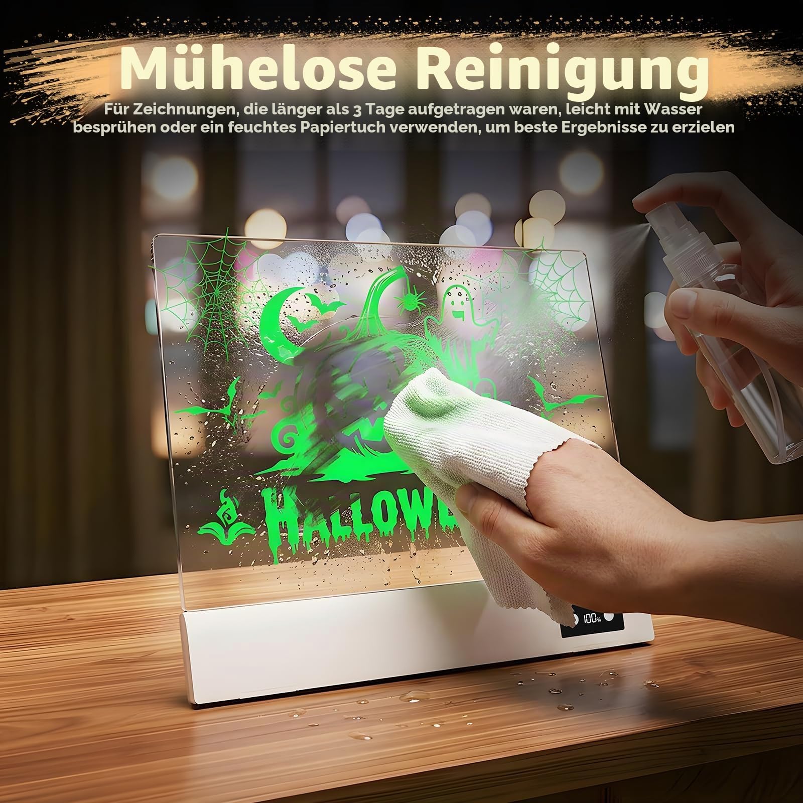 16 Zoll LED Zeichenbrett, Wiederaufladbares Leuchtpult mit 1500mAh Akku, Prozentanzeige, 12 Modi Leuchttafel für Kinder, Abwischbares Acryl Memo Board mit 12 Markern