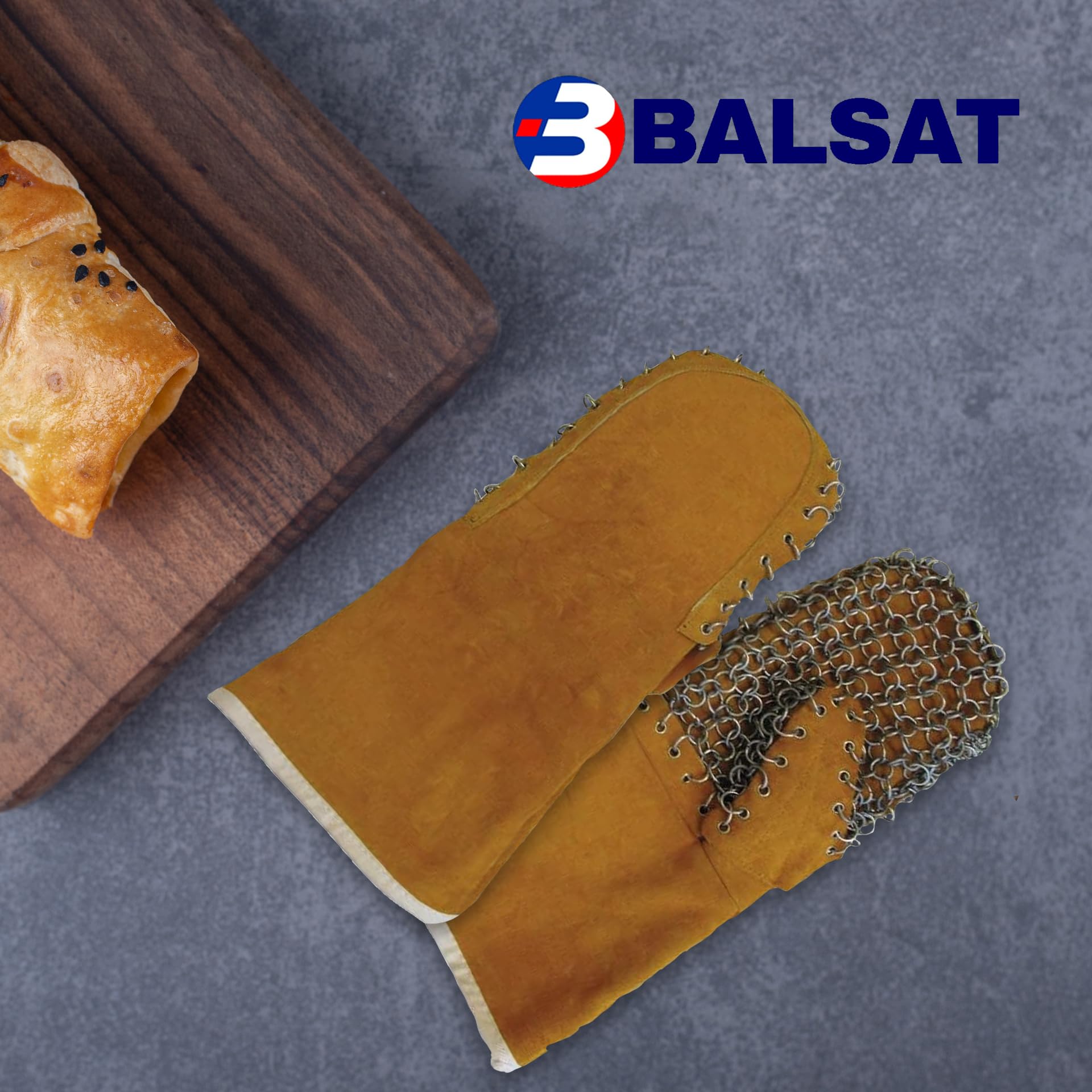 BALSAT Manoplas de Cuero con Serraje | para Horno de Cocina Profesional | Resistentes al Calor 500 °C | Manoplas para Barbacoa, Panadería y Cocina Industrial | Protección Térmica y Antideslizante