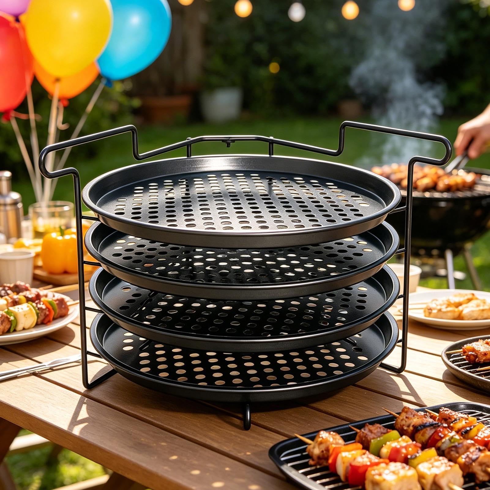 Pizza-Backblech-Set 4-schichtiger antihaftbeschichteter stabiler Halter | Ofen-Back-Pizza-Rack für Haushaltsküche, Brot- und Gebäckzubereitung, Restaurant, Catering, Anfänger,
