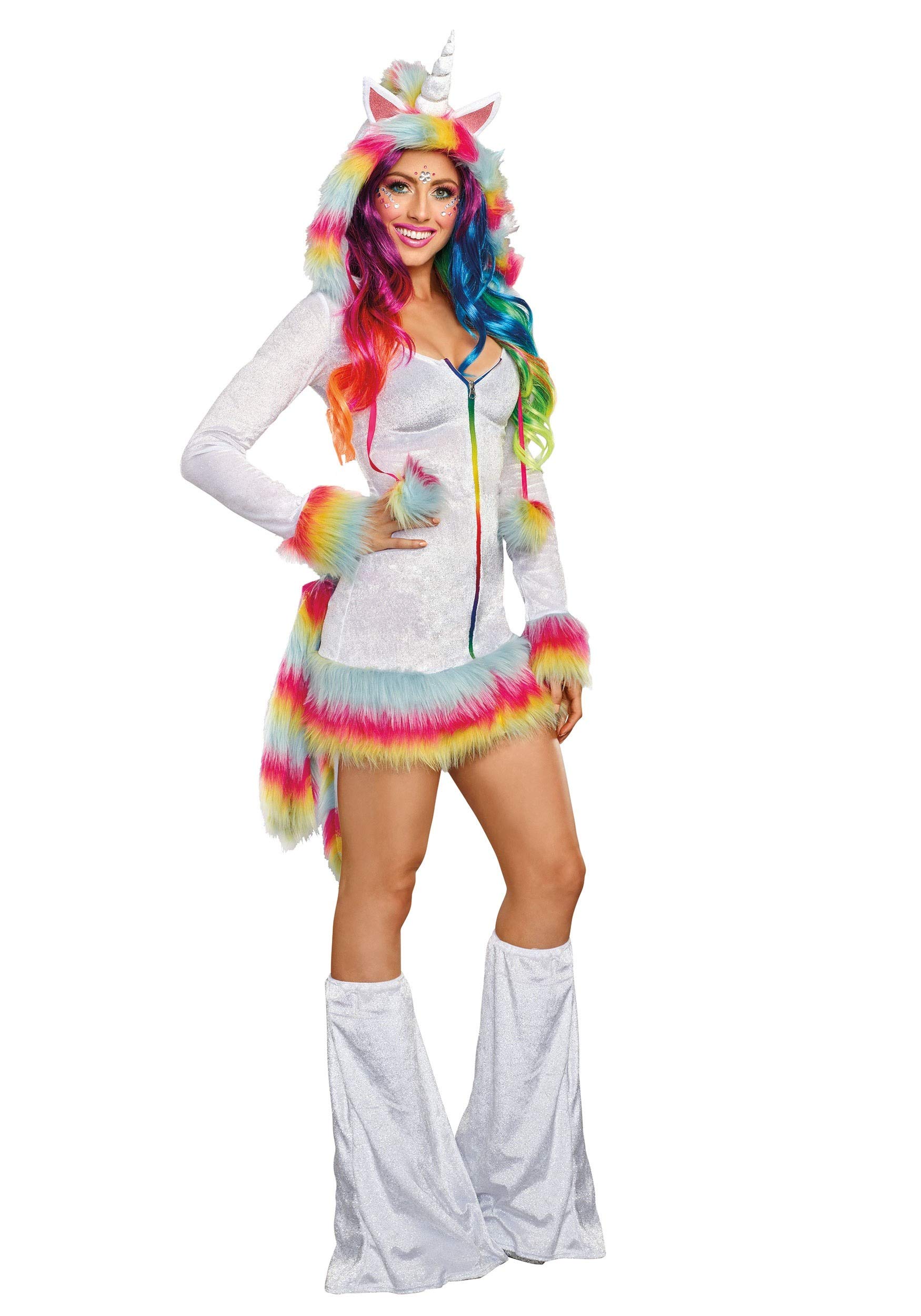 dreamgirl women's unicorn beauty festival costume dress, white/multi, xsmall