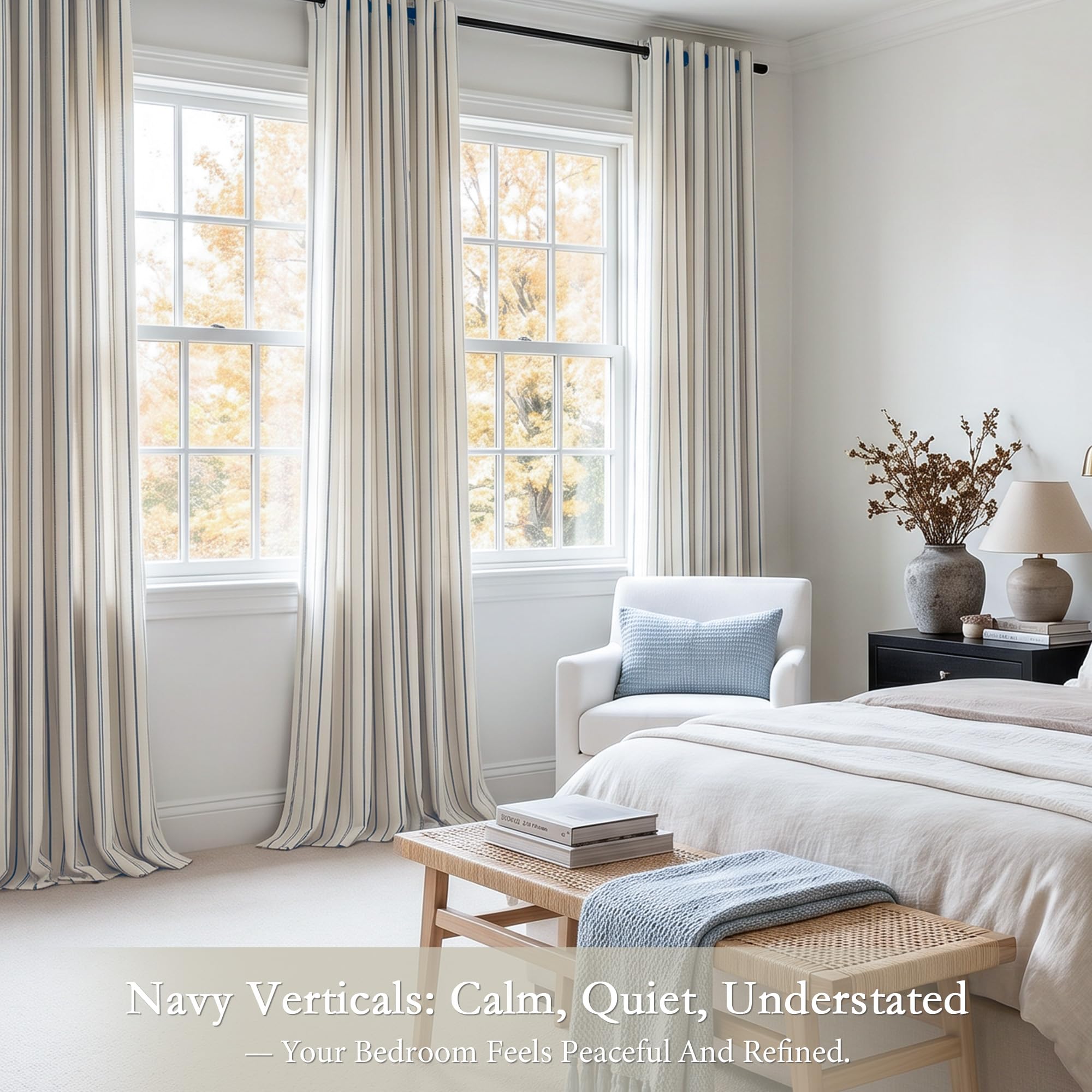 Cortinas con ojales de lino semitransparente con rayas, 140 x 225 cm