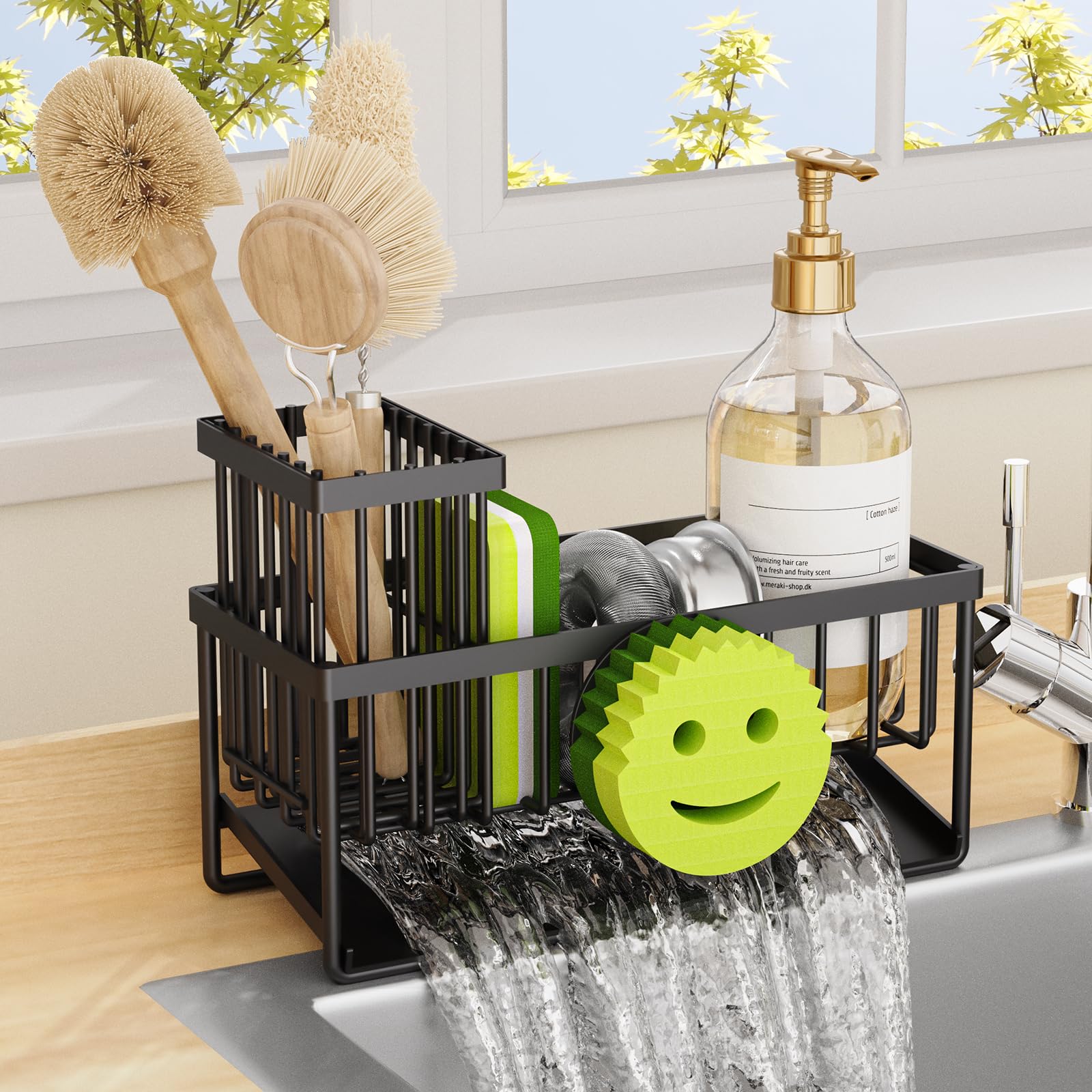 Kitchen Sink Organizer Sink Caddy Organizer with Removable Brush Holder Self-Draining Countertop Organizers and Storage Essentials Home Decor