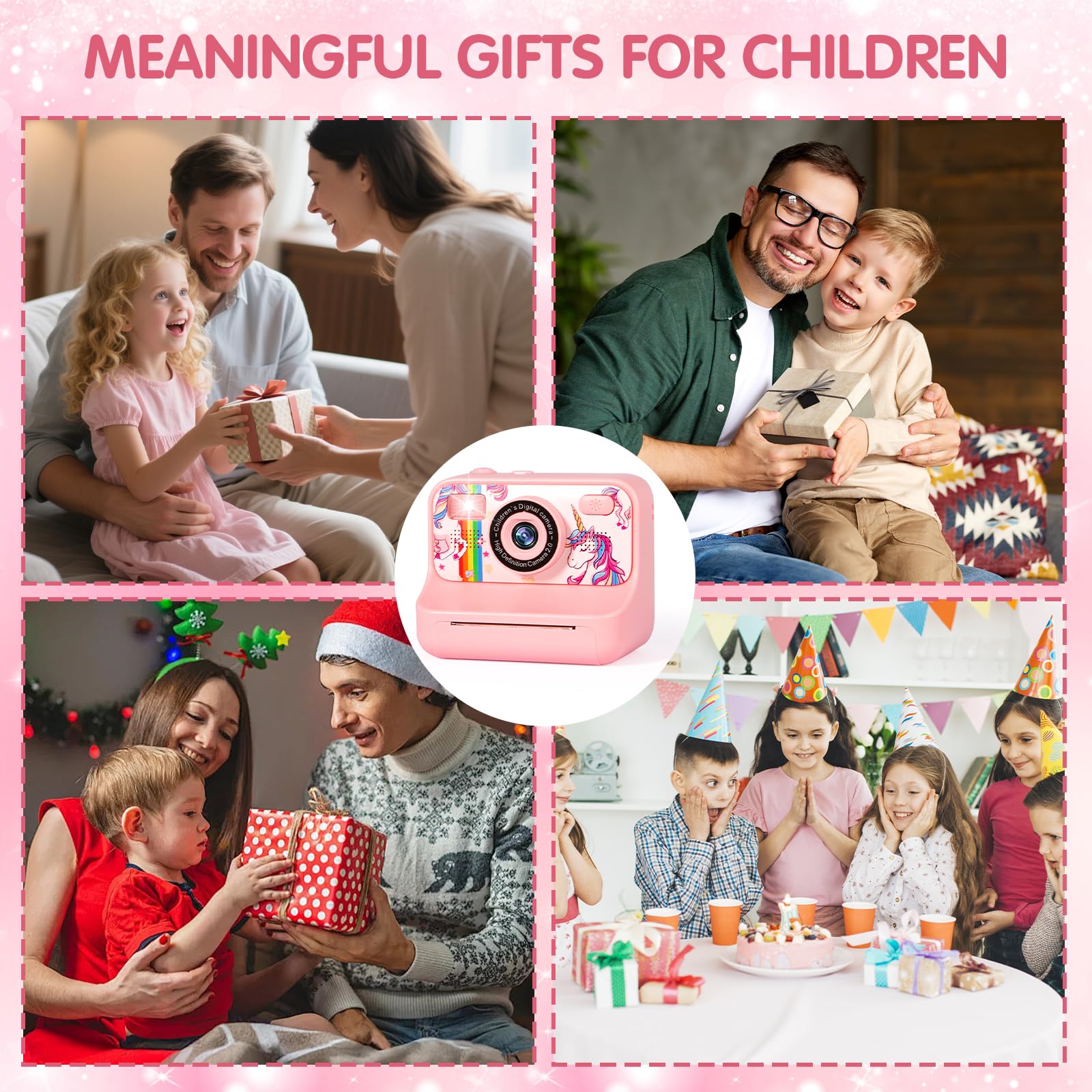 Macchina Fotografica Bambini Istantanea, 2.4" 1080P Fotocamera Bambini con 32 GB Schede e Carta da Stampa, Macchina Fotografica Bambino, 180 °Flip Len,Regali per Ragazzi Ragazze da 3-12 Anni