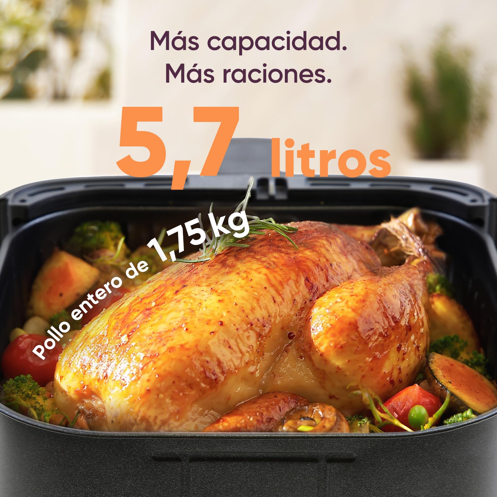 Cosori Freidora de Aire 5,7L Interior Metálico Real, Air Fryer Diseño Antióxido, Tecnología Calefacción Uniforme, 40 Recetas, Reducción de Grasas para una Vida Saludable, Eficiencia Energética, 1700W — view 7