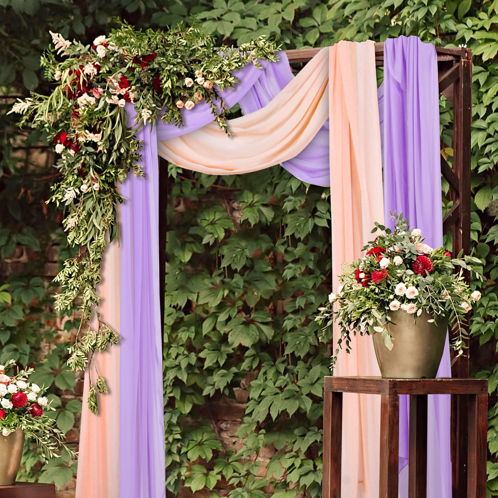 Amazon Com Duobao Wedding Arch Fabric Drape 2 Panels Lavender Peach Chiffon Fabric Drapery 29 By 6 Yards Long Chiffon Wedding Arch Drapes Party Ceremony Arch Stage Decorations Sheer Chiffon Fabric Draping