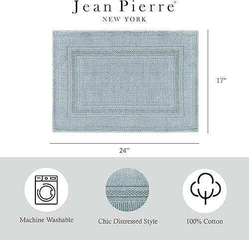 Miniatura 2 de Jean Pierre - Alfombra de baño de algodón lavado a la piedra, decoración de baño de alta calidad, lavable a máquina, altamente absorbente, mide 17 x