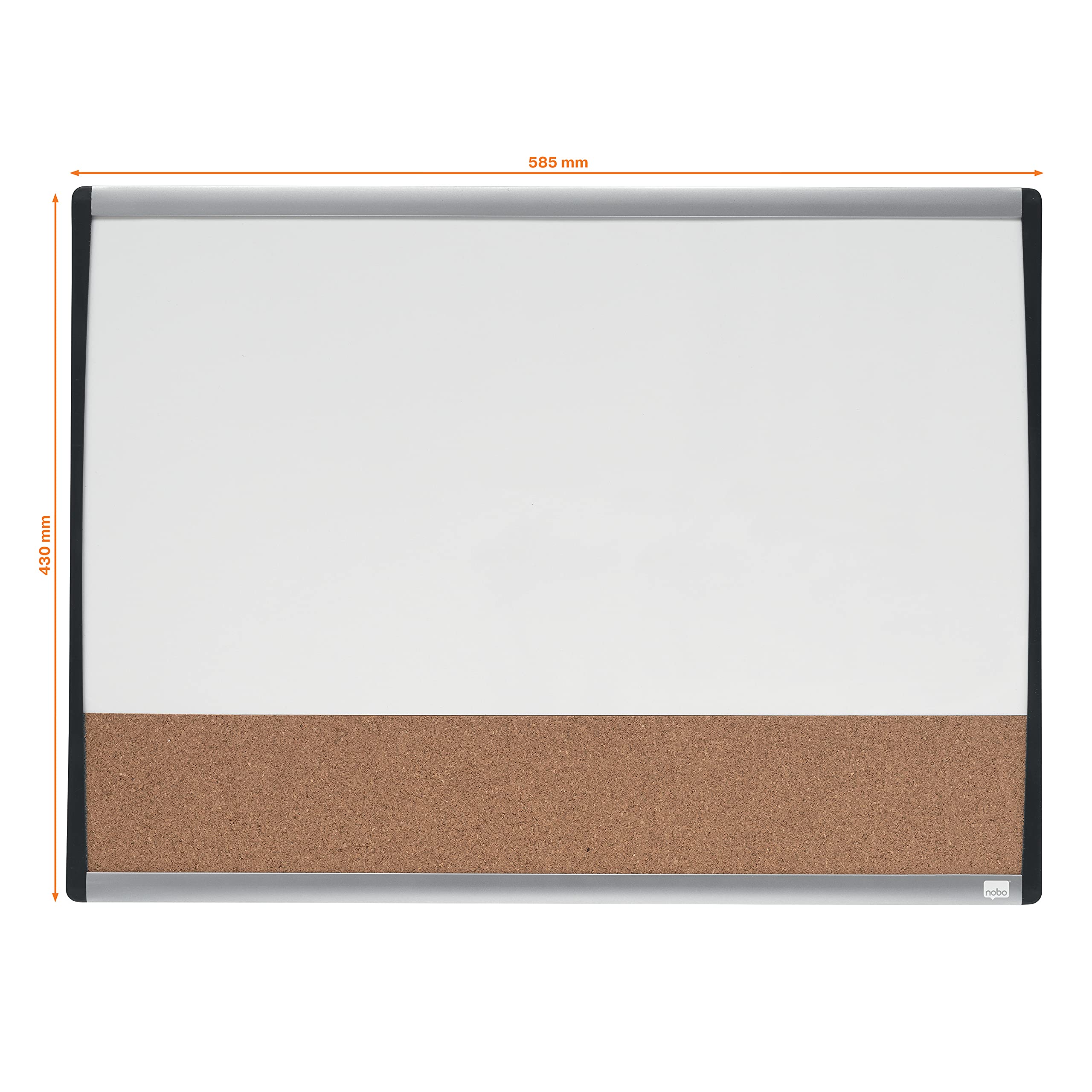 Nobo - Petit Tableau Blanc Magnétique avec Zone d'Affichage en Liège, Cadre Incurvé, Portrait ou Paysage, Maison / Bureau, 585 x 430 mm, 1903810