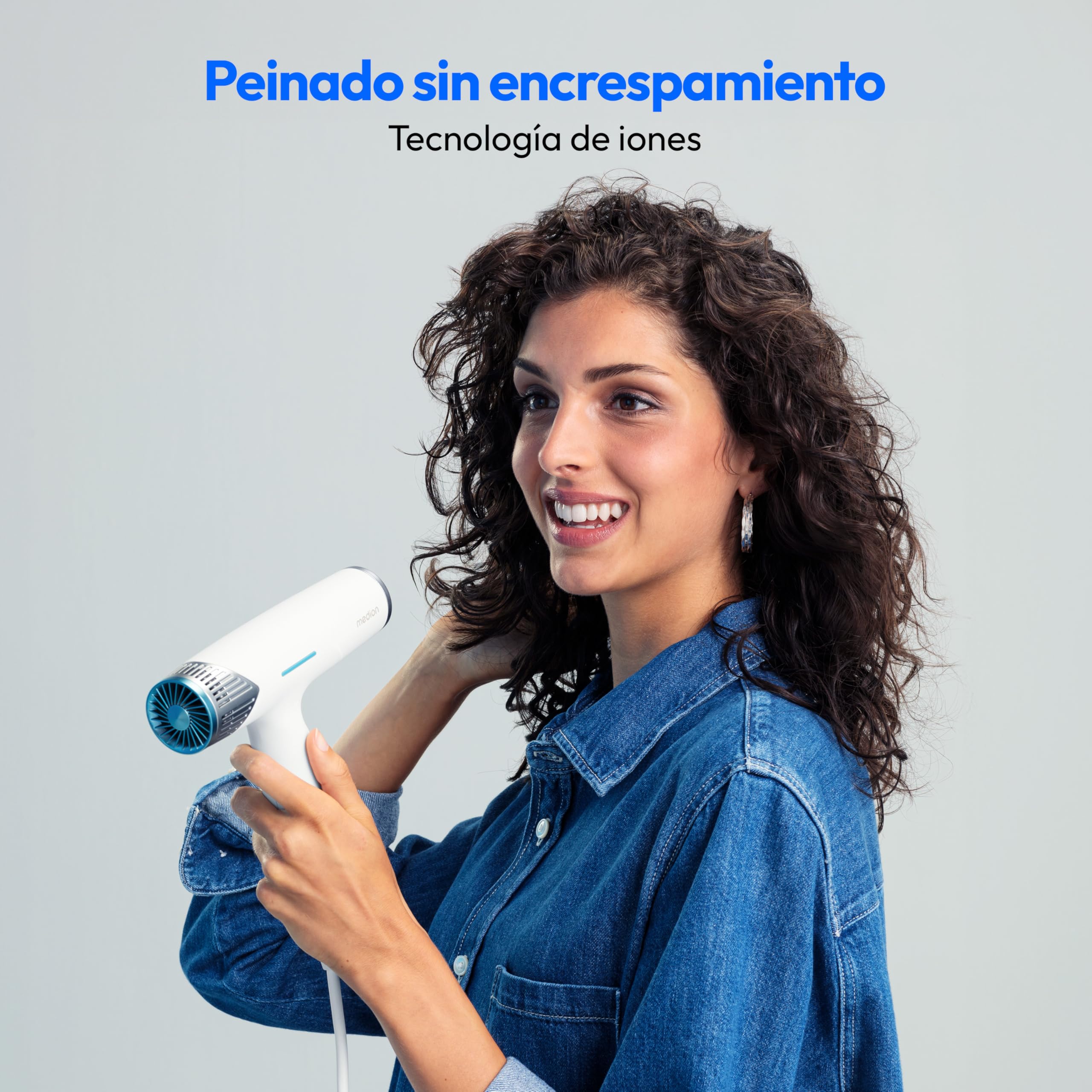 Secador de pelo MEDION HD2 (tecnología iónica, 1.500 vatios, difusor versátil y boquillas de peinado, motor BLDC de larga duración, función de autolimpieza, cable de alimentación largo) blanco