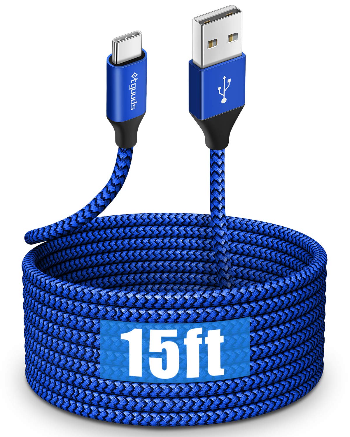 etguudsUSB C Cable 15ft, Extra Long USB Type C Cable Fast Charge USB-A 2.0 to USB-C Charger Cable, Premium Nylon Braided Charging Cord - Blue