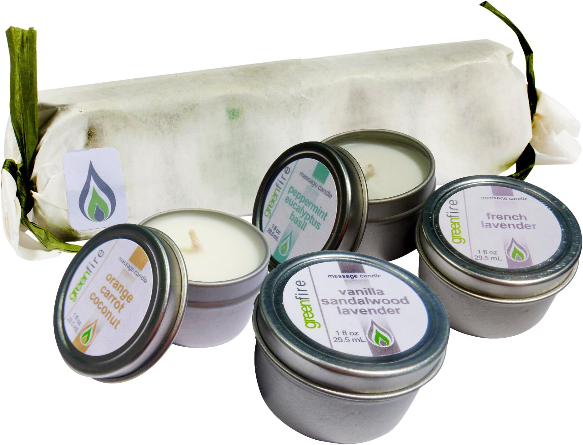 Greenfire All Natural Massage Oil Candles, Assorted Fragrance Blends, Travel Size: 1 Fluid Ounce, Gift Set of 4