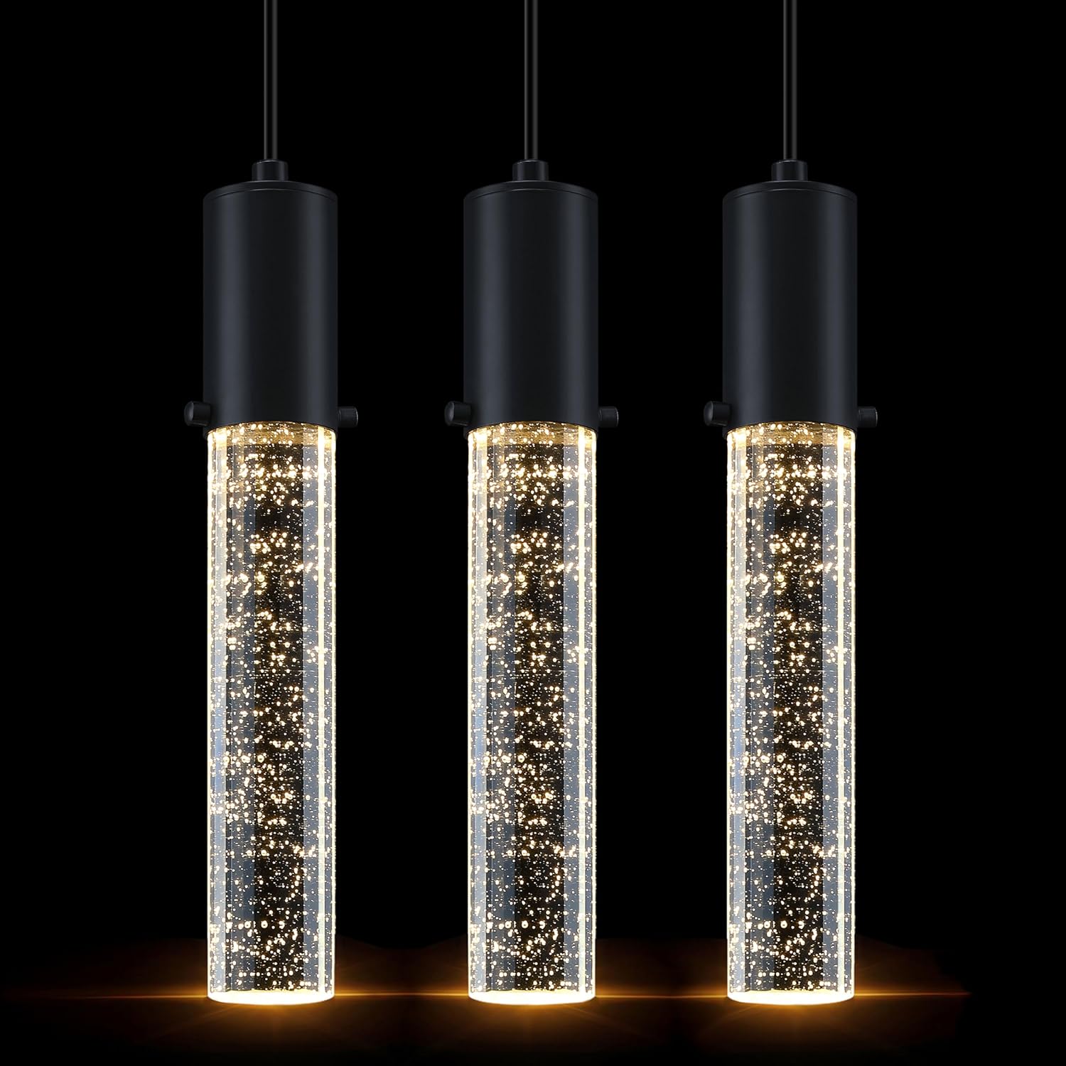 3 Pack 1 Light Mini Integrated Hanging Crystal Kitchen Island Modern Concise Pendant Ceiling Light Fixture,Black Finish for Kitchen Island Dining Room Bedroom Hallway,UL Listed