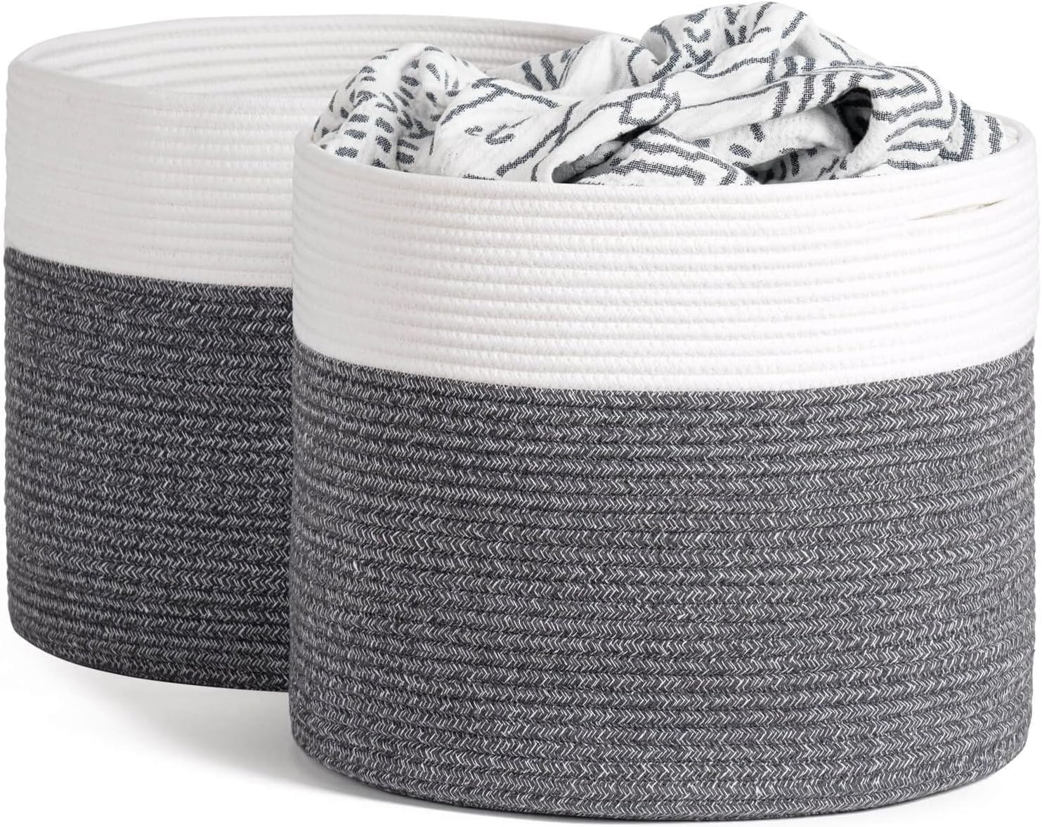 INDRESSME 2 Pack Large Cotton Rope Basket, Woven Laundry Basket for Towel, Clothes, Toy Storage