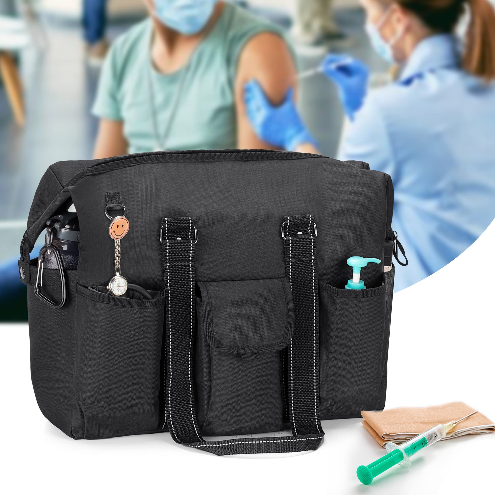 Damero Bolsa de Trabajo para Enfermera, Negro (Solo Bolsa) | Bolsa de Utilidad para Portátil de Enfermera para Llamadas a Domicilio, Mujeres, Suministros Médicos