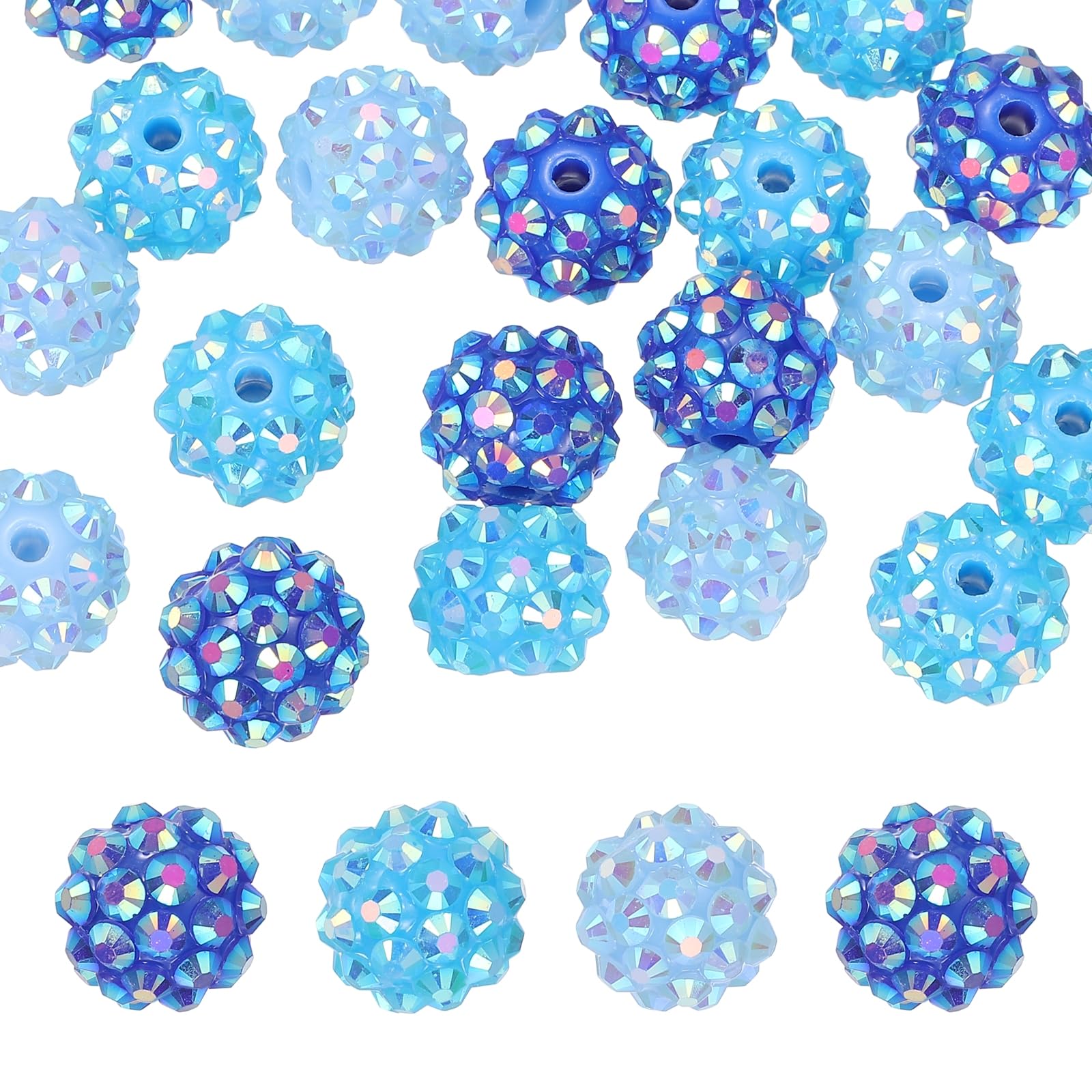 PATIKIL 12mm Resin Rhinestone Beads for Beadable Pen 30 Pack Ball Disco Sparkly Chunk Round Bubblegum Beads for Beadable Keychain Jewelry Making Light Blue/Blue/Dark Blue