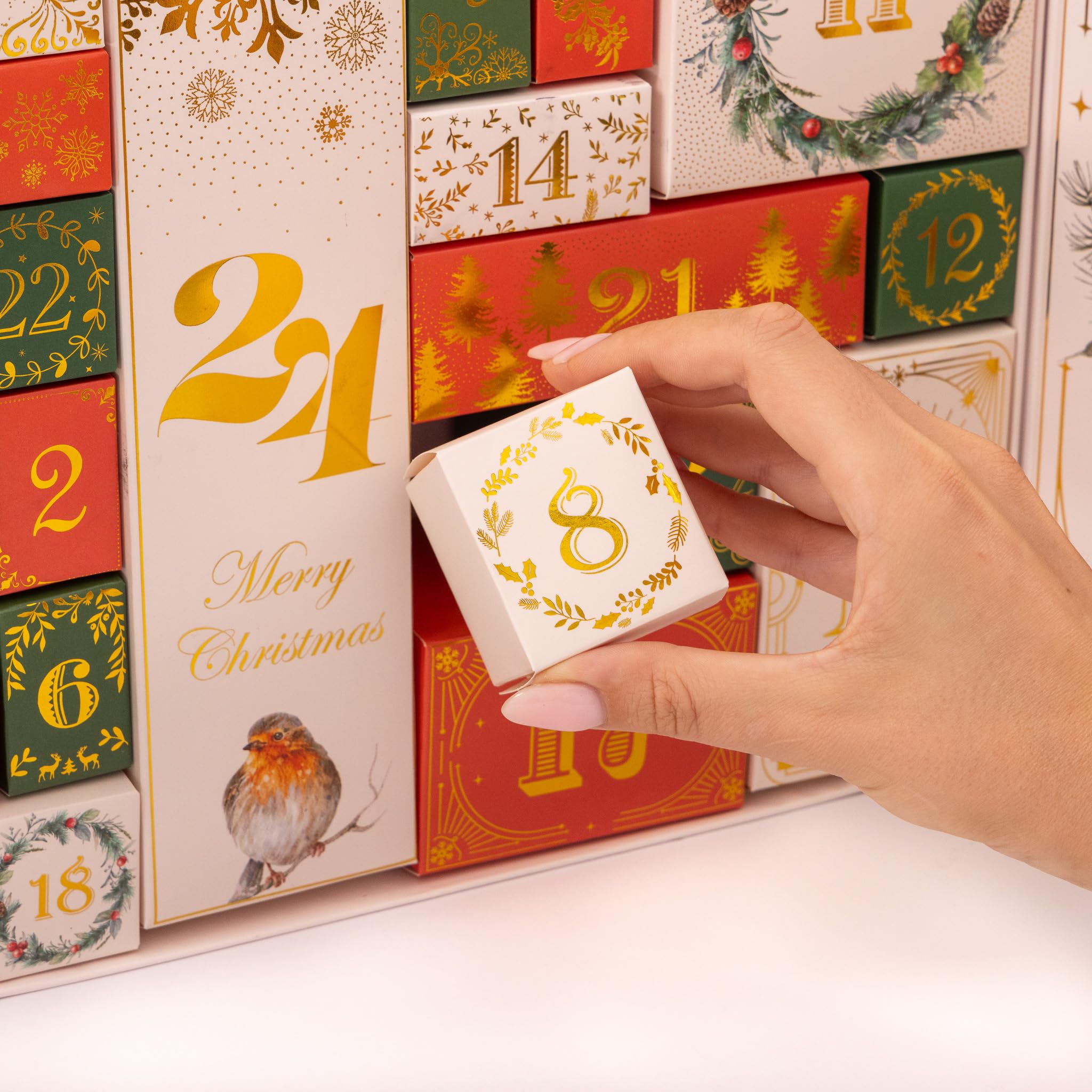 Calendario de Adviento de Navidad, llena tus propias cajas de 1 a 24 días, cinta de cuenta regresiva de lujo (crema)