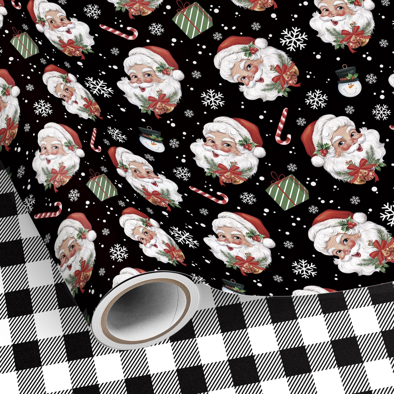 Neloheac Black Santa Christmas Wrapping Paper Roll 43CM x 10M Reversible