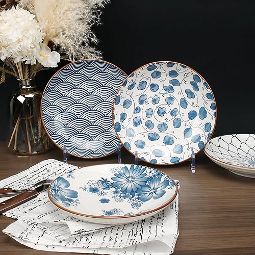 Miniatura 7 de Juego de 4 platos de ensalada pequeños de cerámica, platos japoneses de 7 pulgadas (13 onzas) para aperitivos de sushi, platos de postre para pastel