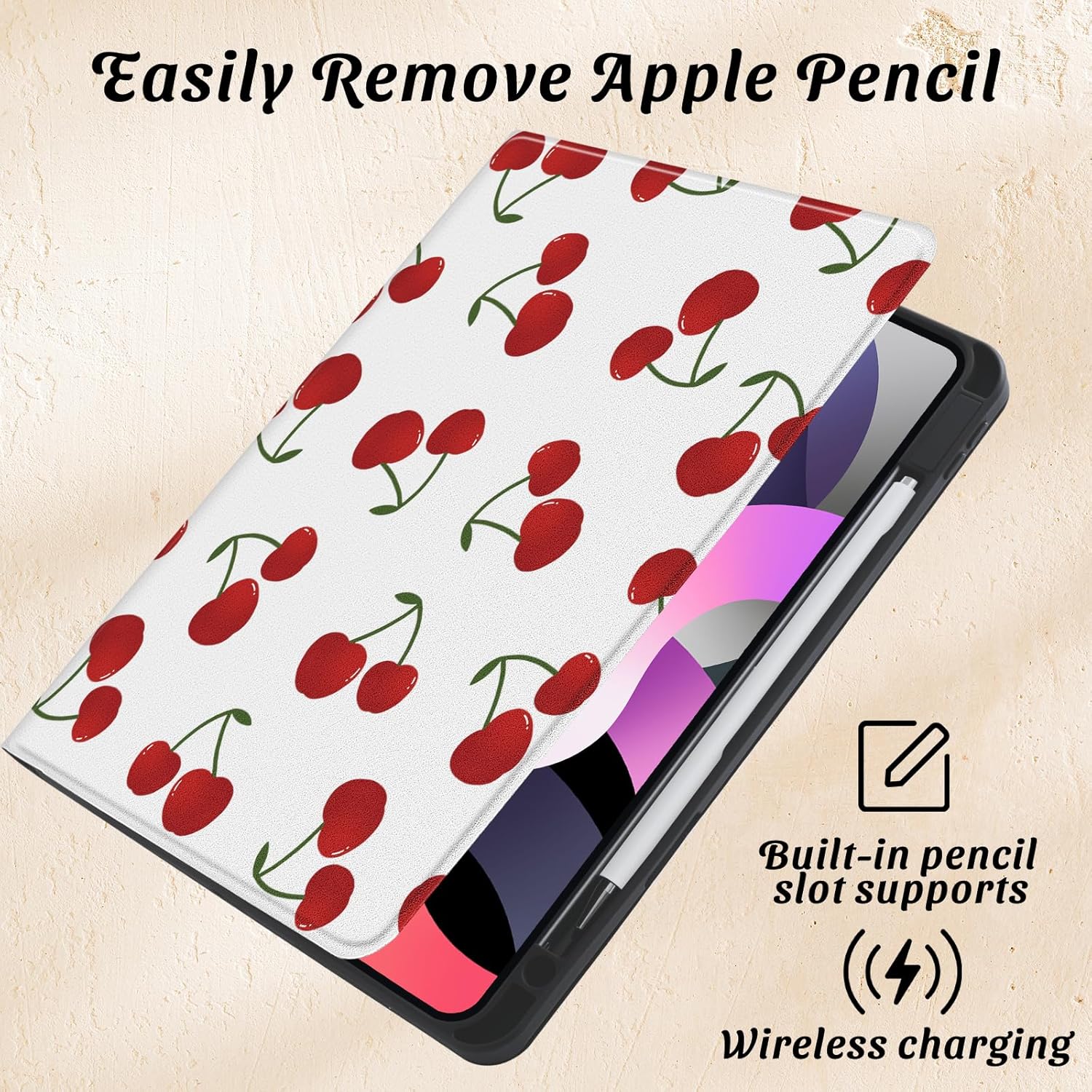 Idocolors Kawaii Cherry Case for 10.9" iPad A16 2025/2022(10th/11th Gen) with Pencil Holder, Auto Wake/Sleep Leather Soft TPU Back Cover for Women Girls