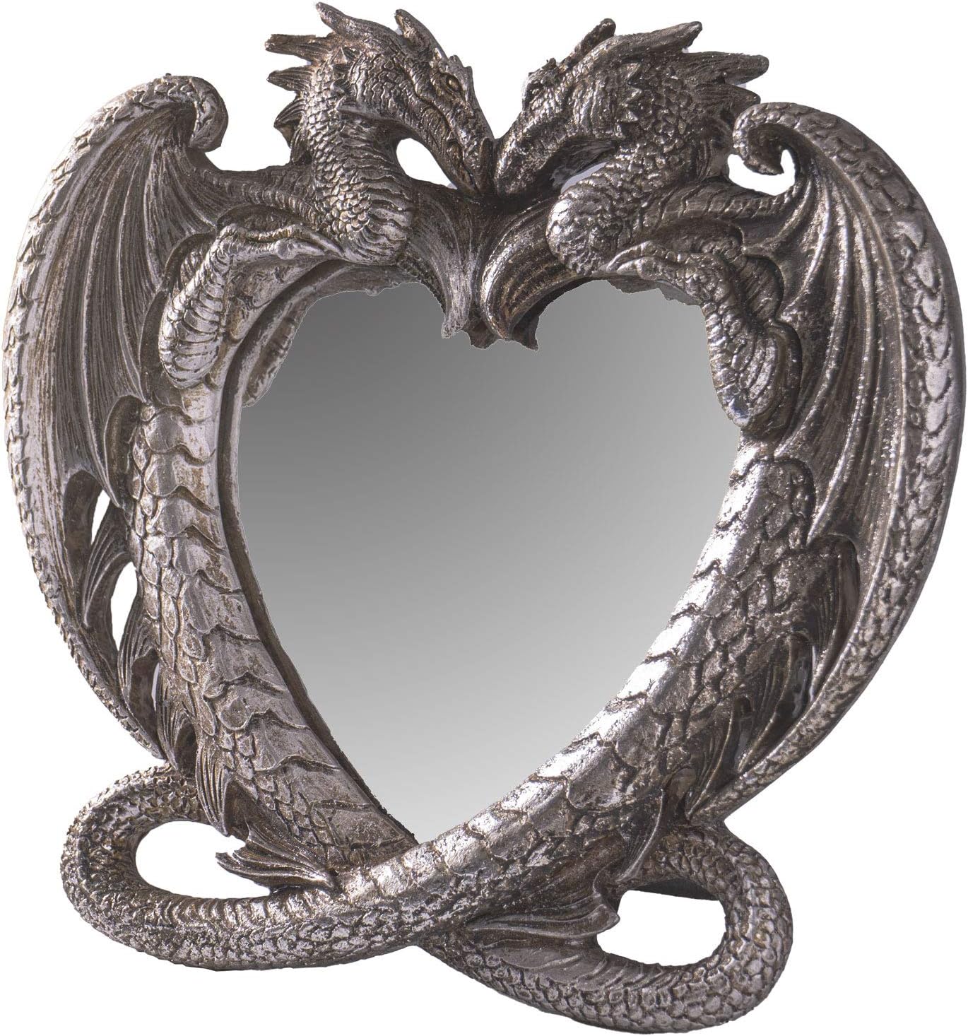 Pacific Trading Gothic Heart Shaped Dragon Mirror, Collectible Medieval Home Accent Décor Resin Piece for Wall or Tabletop Shelf, 6.3 x 5.91 Inches