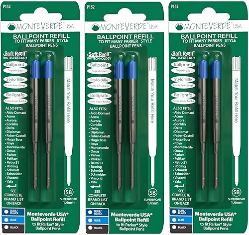Monteverde Superbroad - Recambio de bolígrafo para bolígrafos Parker, paquete de 6, color azul (P153BU)