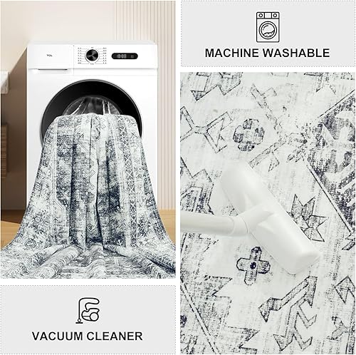 Miniatura 6 de VIPBED Alfombra de área de 3 x 5, lavable para sala de estar, entrada, dormitorio, cocina, alfombra de medallón vintage con respaldo antideslizante,