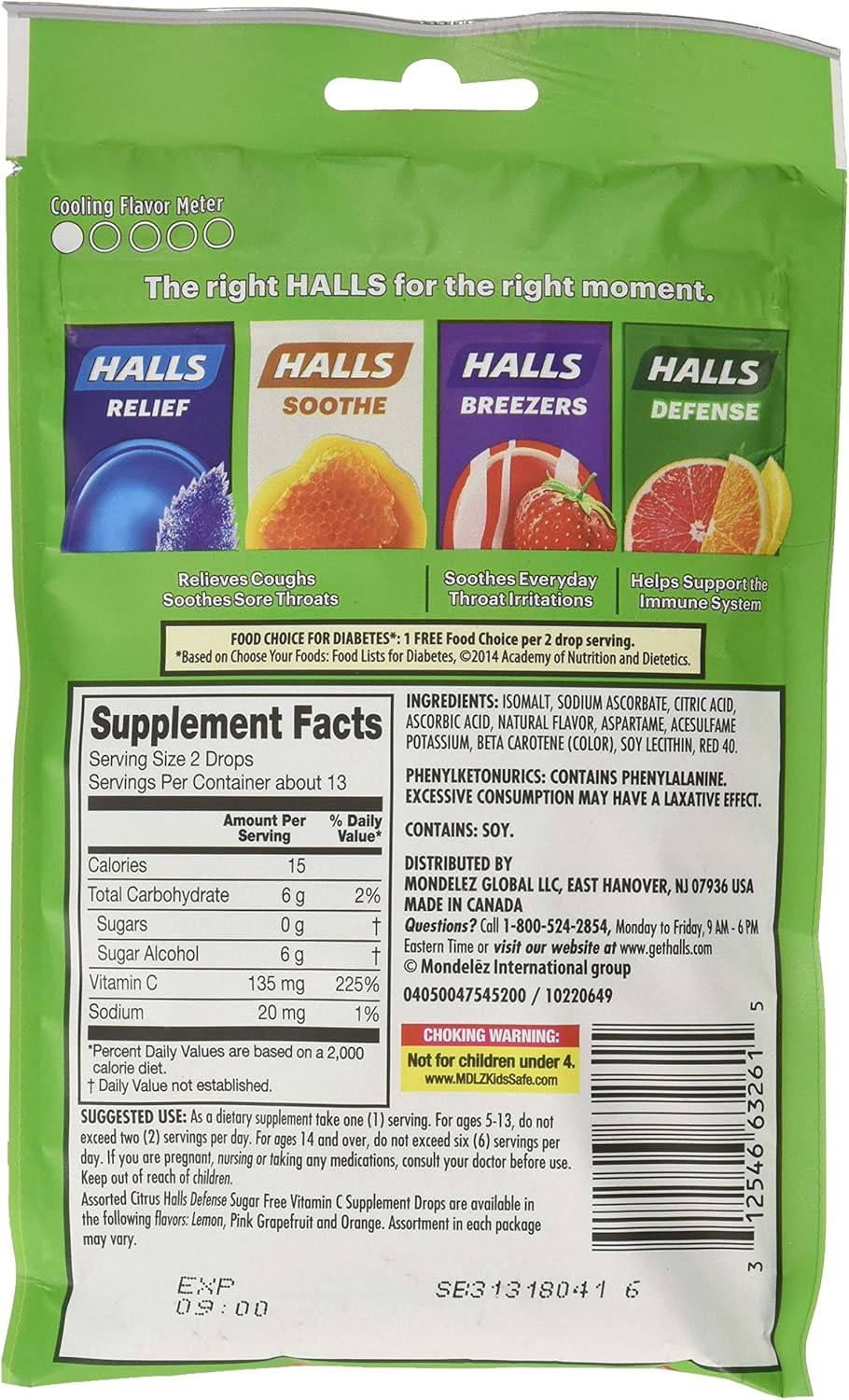 Halls Defense Sugar-Free Vitamin C Citrus 25 Drops/Pack (Pack of 6)