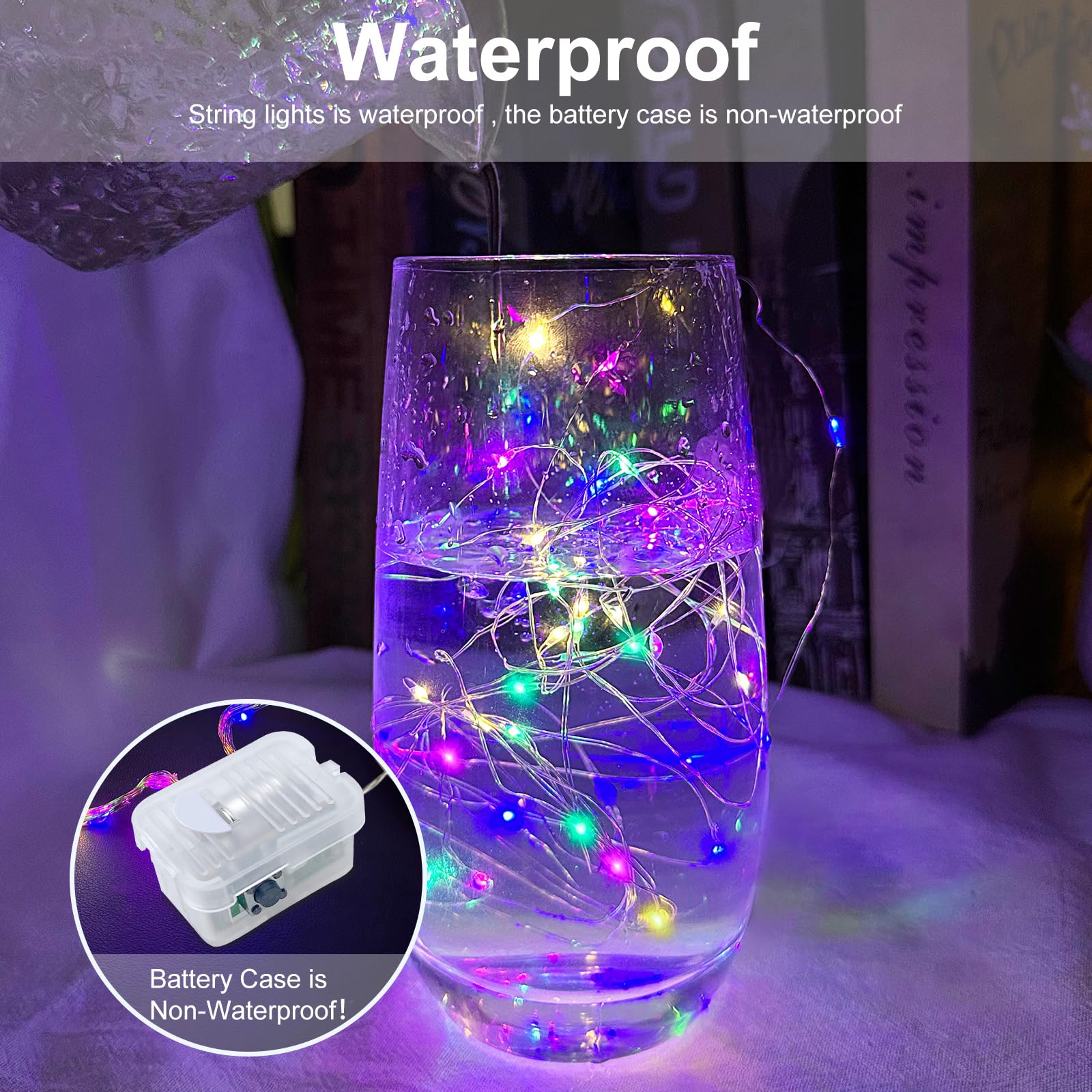 AIKEI Paquete de 24 luces LED que funcionan con pilas, cadena de luces impermeables de 7 pies, 20 luces LED estrelladas para bodas, fiestas, dormitorios, jardines, Navidad, decoración interior al aire