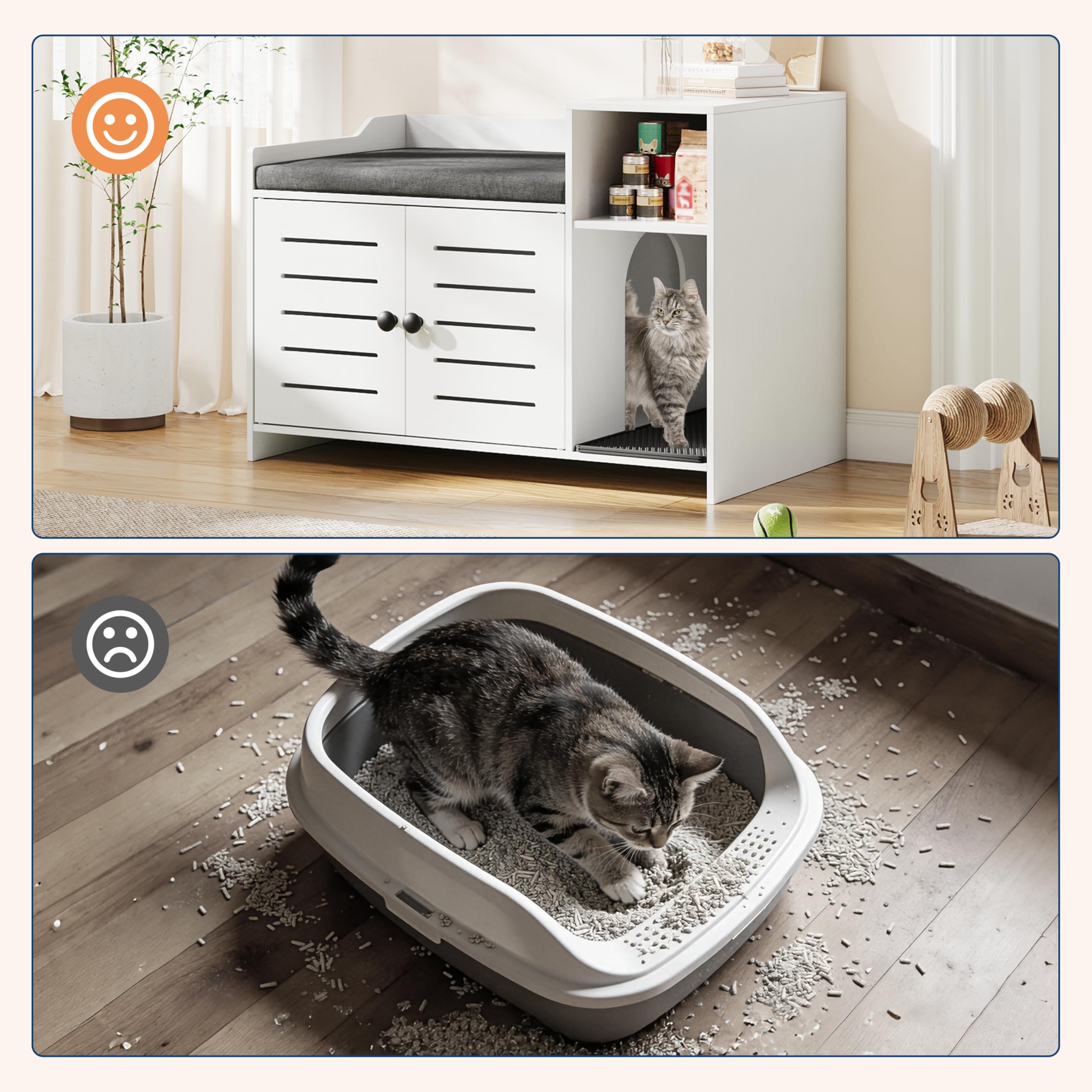 Cat Litter Box Enclosure, Hidden Litter Box Cabinet Furniture with Scratch Pad, Farmhouse Indoor Cats House with Storage Layer for Hallway, Bedroom - image 4