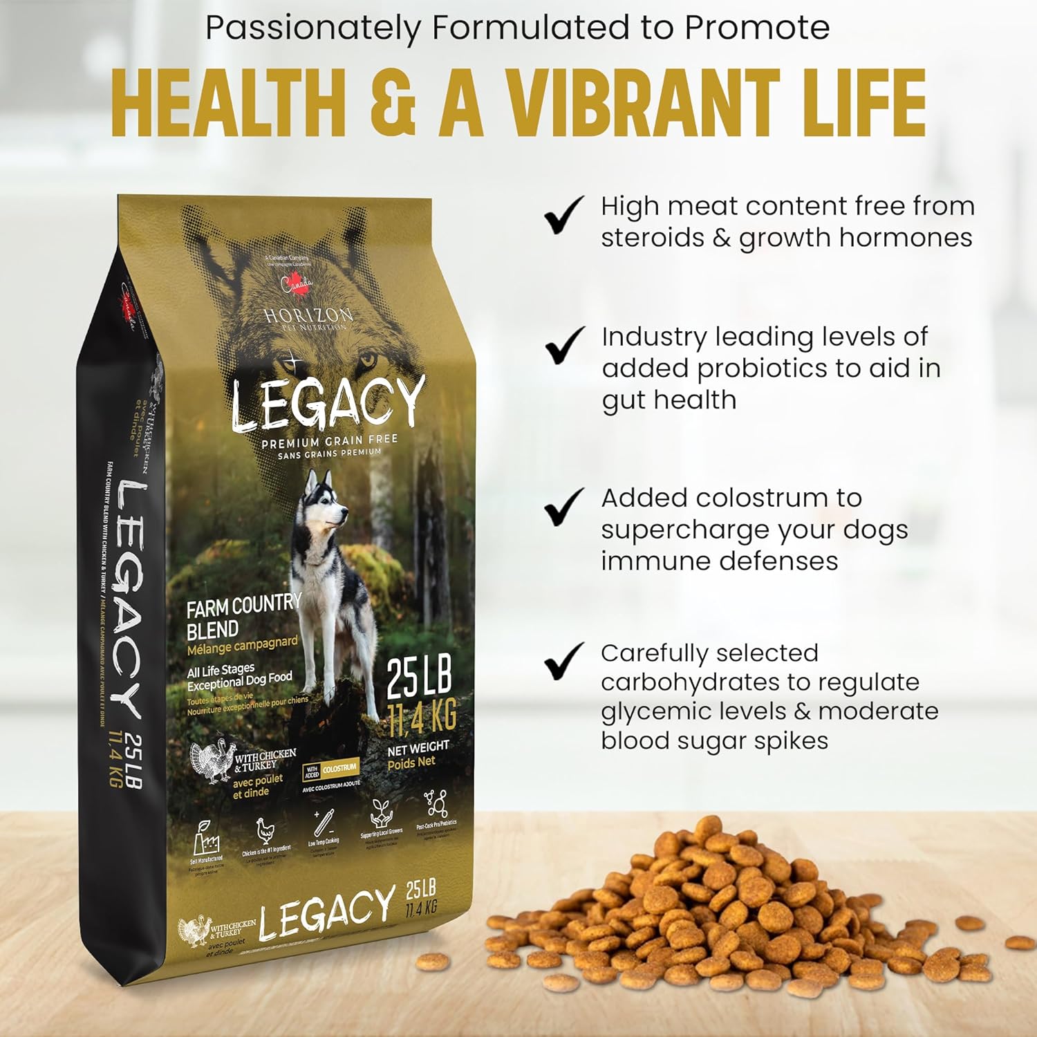 LEGACY Premium Grain-Free Dog Food | Farm and Country Dry Dog Food Recipe | Nutritious Chicken & Turkey Formula for All Life Stages | 25 lb