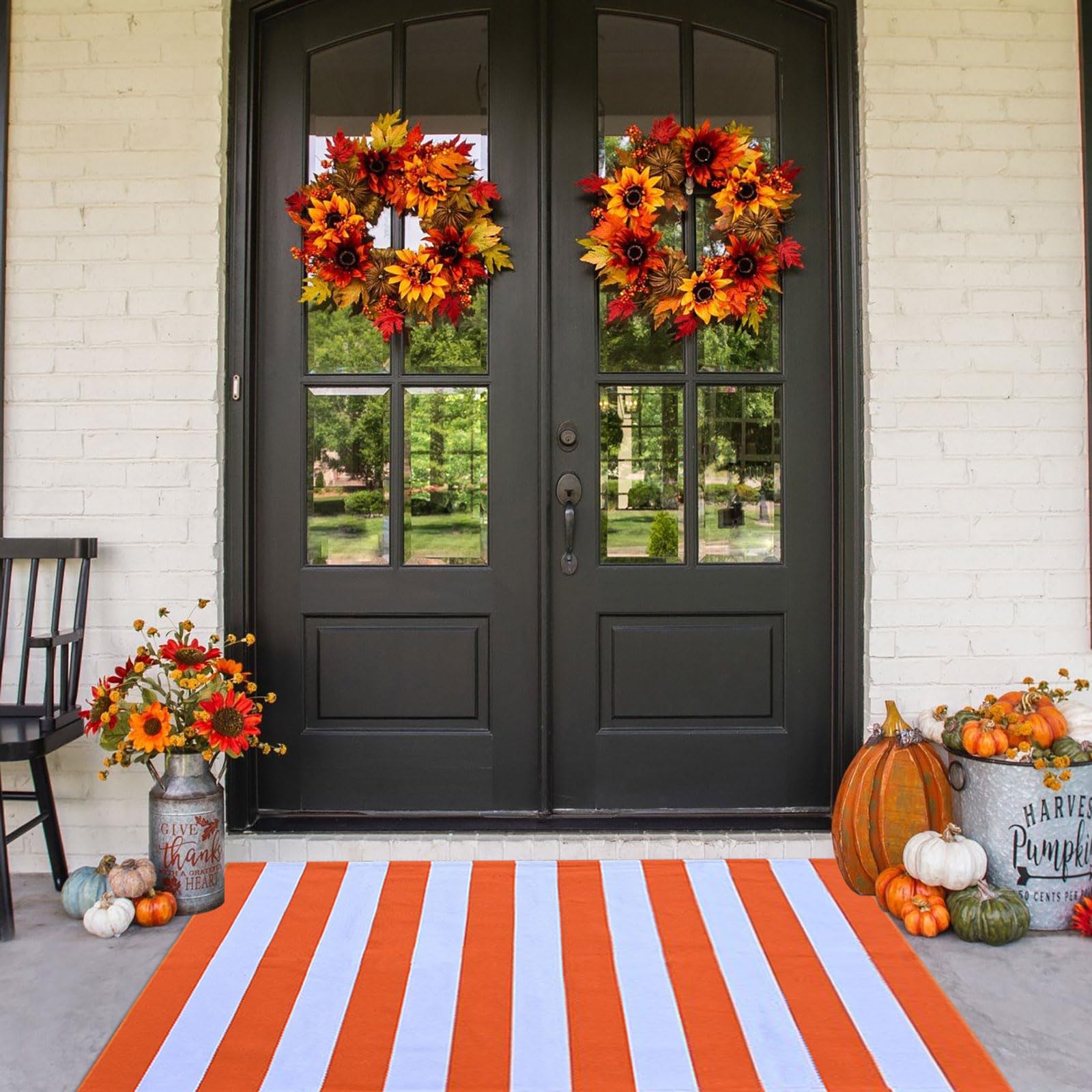 Amazon.com: CAINANEL Fall Outdoor Rug Orange and White Striepd Rug ...