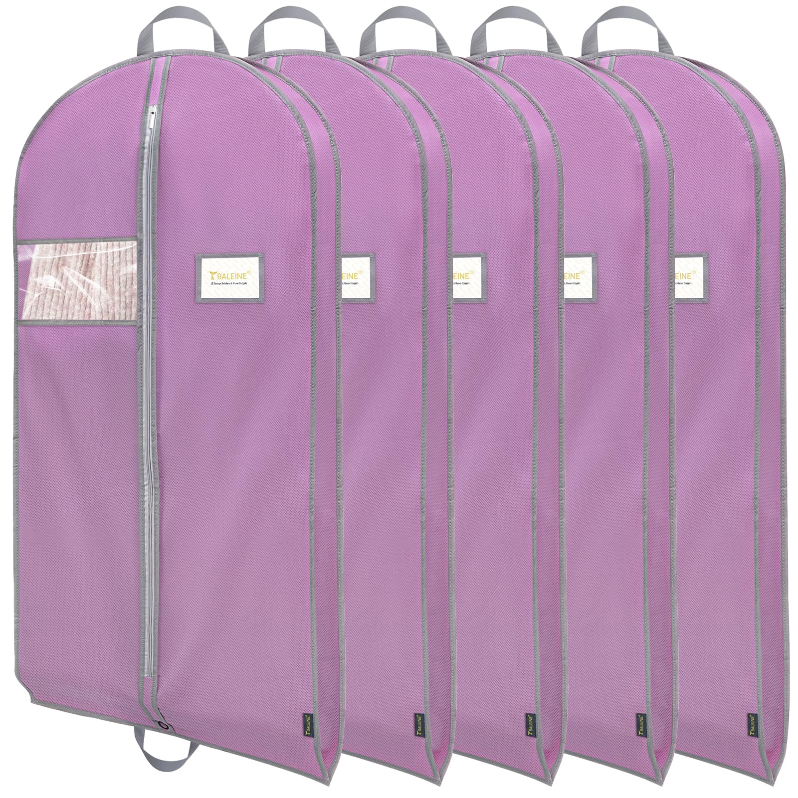 BALEINE 5PK Heavy Duty Garment Bag with Shoe Storage Travel Bag for Dresses, Suit, Coats Travel Essential (54", Pink)
