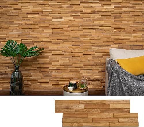 WoodyWalls - Paneles de pared 3D | Los tablones de madera están hechos de 100% teca | Cada panel de madera está hecho a mano y es único | Juego de