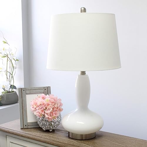 Miniatura 6 de Elegant Designs LT3315-WHT Lámpara de mesa contemporánea de cristal curvo, color blanco