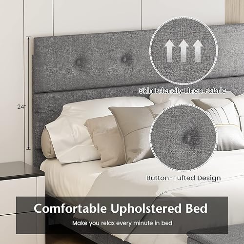 Miniatura 2 de KOMFOTT Base de cama tapizada tamaño individual con almacenamiento otomano, base de colchón moderna con cabecero copetudo con botones, base de cama