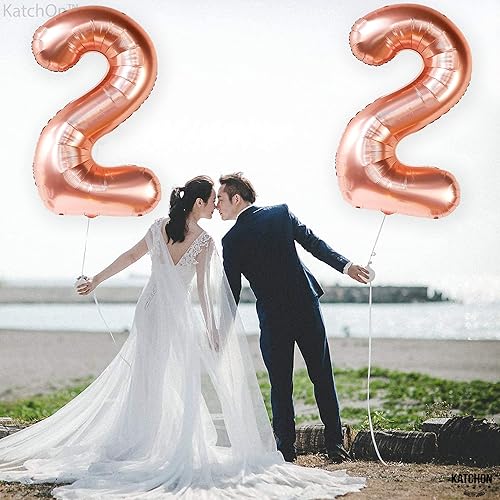 Miniatura 8 de KatchOn, Globos de oro rosa con el número 22, 40 pulgadas, globos de números 22 para decoraciones de cumpleaños de oro rosa para hombres, globos del