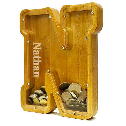 Vista 9 de Personalized Wooden Alphabet Piggy Bank-Kids Piggy Bank-Boys Girls Piggy Bank-Coin Piggy Bank-Bank-Can be Used as Christmas-Birthday Gift-Kids Gift