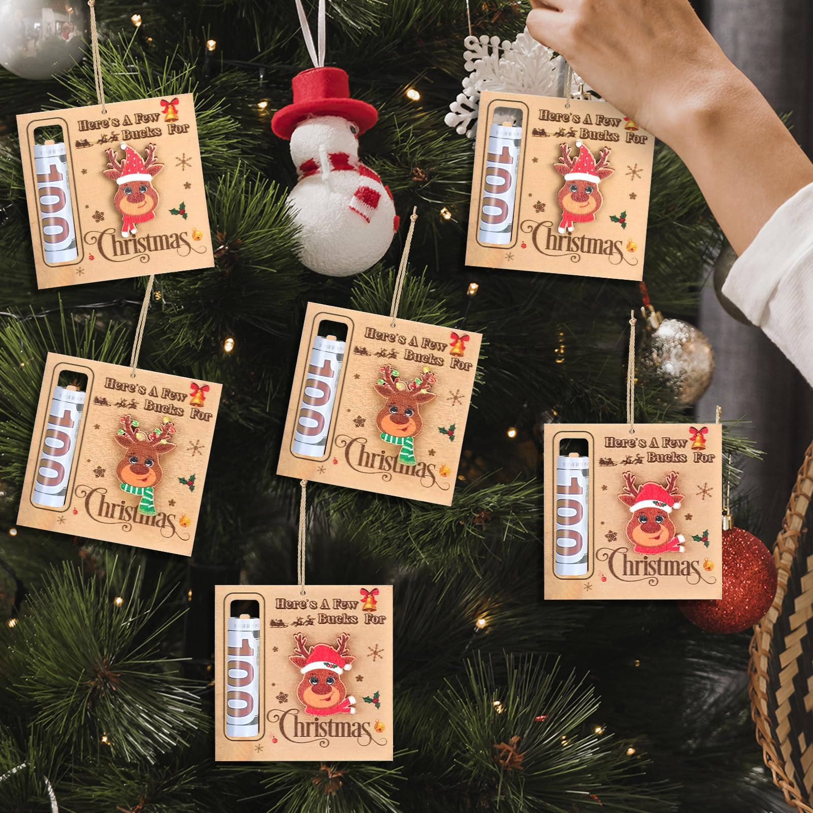 Portasoldi Natalizi in Legno 3 Pezzi Ornamenti Decorativi a Clip per Denaro per Albero di Natale