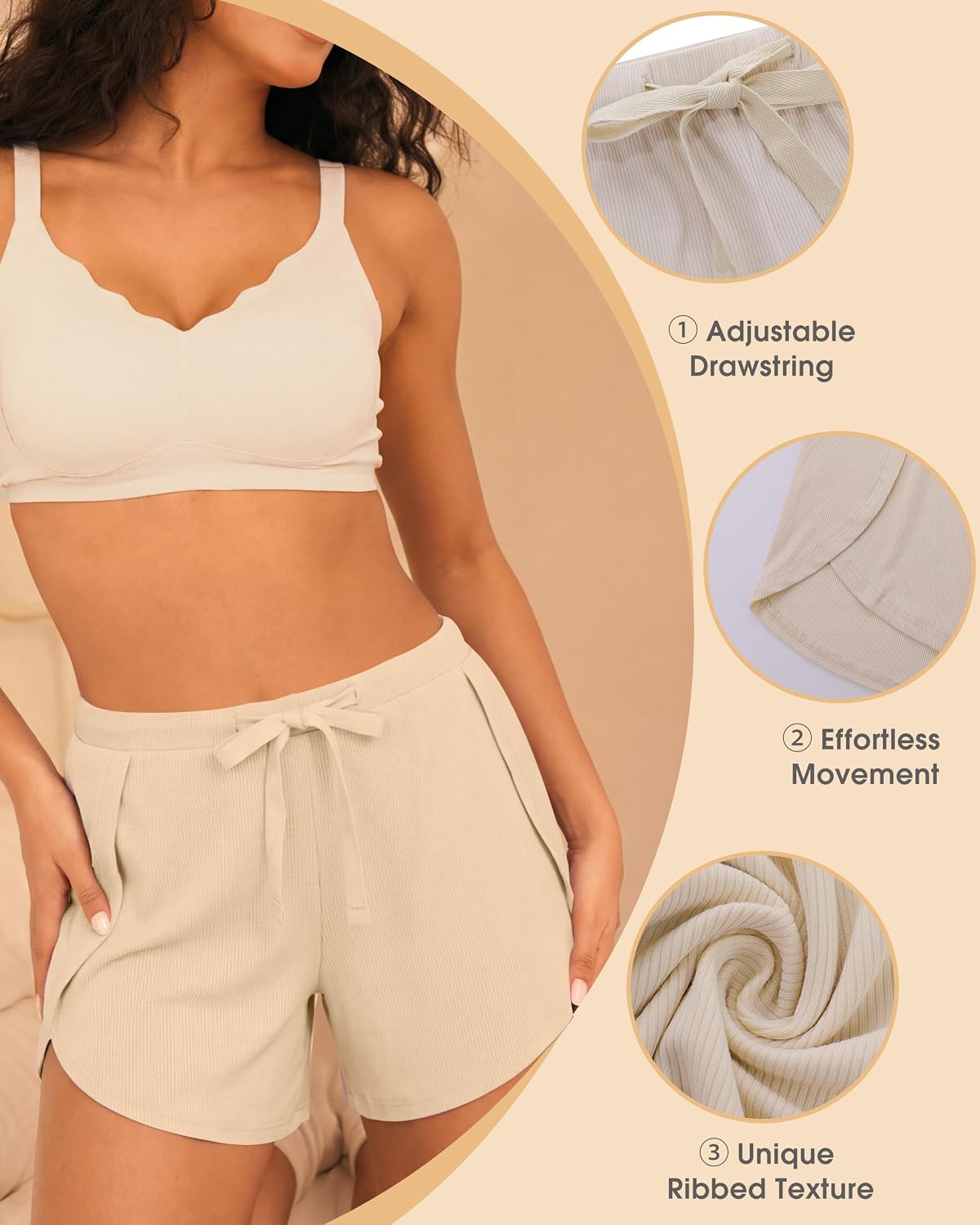 BAMBOO COOL Womens Pajama Shorts Mid Waist Elastic Drawstring Lounge Shorts Summer Sleep Bottoms for Ladies 3 Pack