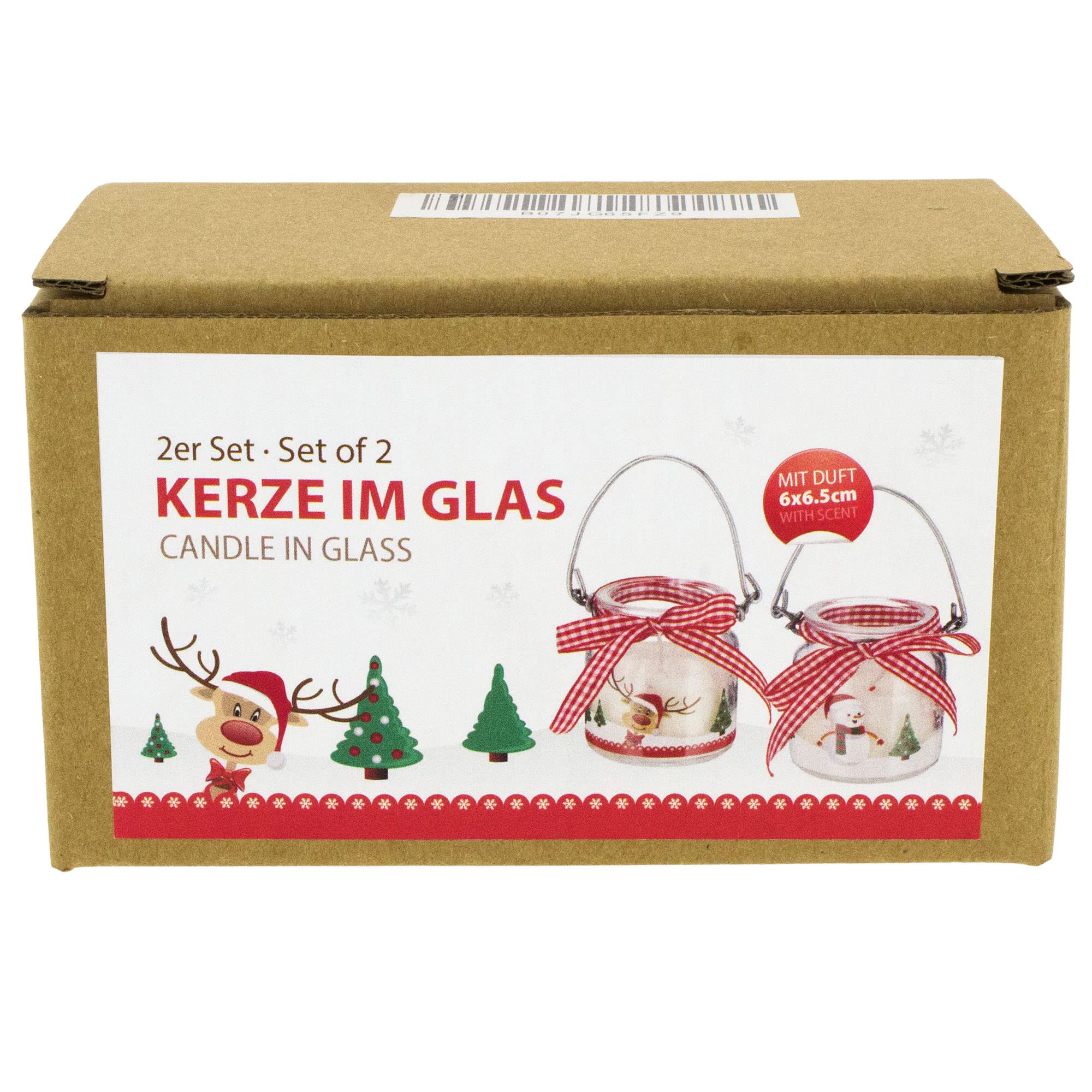 12 x Duftkerzen mit Henkl im Glas mit süßem Rentiermotiv Raumduft