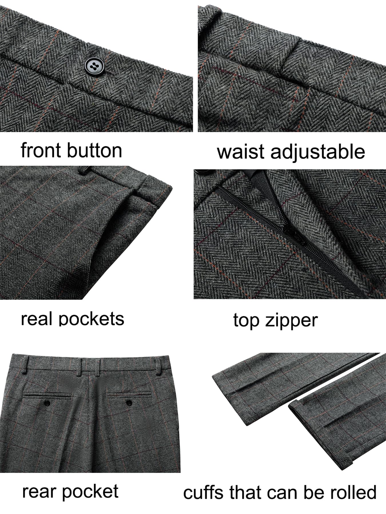 Solovedress Pantalon de costume classique pour homme - Coupe droite - Pantalon à carreaux pour les occasions formelles